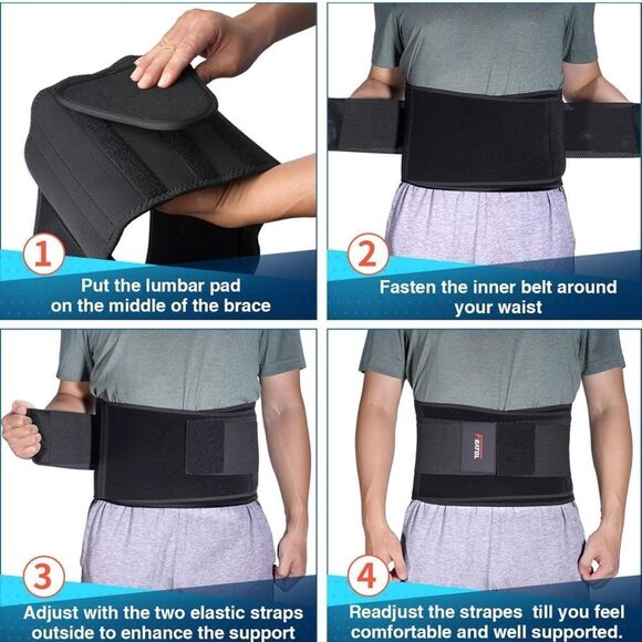 NWT Adjustable Back Brace Support Belt Lumbar Support Back Black Large / XL - Picture 10 of 11